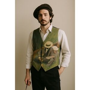 Masterpiece Clothing‎ Vest Mens M Art To Wear Red Canoe Winslow Homer Vintage